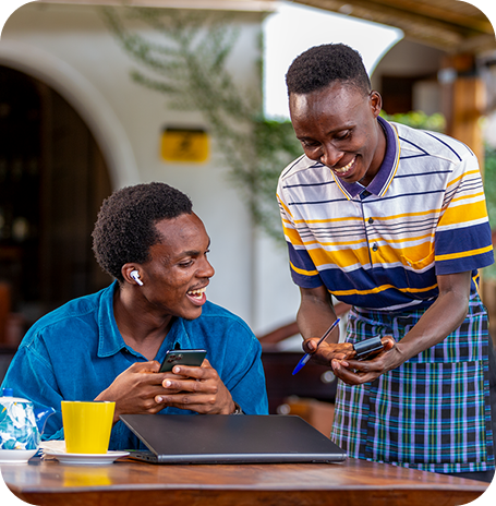 Two men using the Momo App on their phones